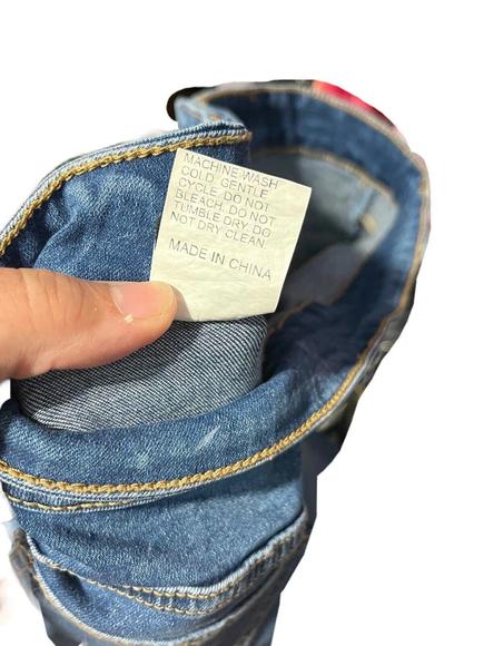 Shein High Waist Frill Contrast Mesh Flare Leg Ruffle Trim Tulle Detail Jeans - Picture 5 of 9